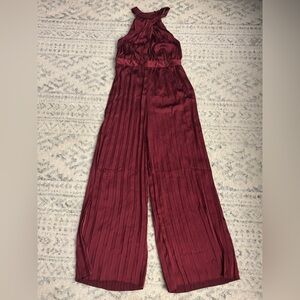*NWT* Lulus Burgundy Satin Pleated Halter Jumpsuit